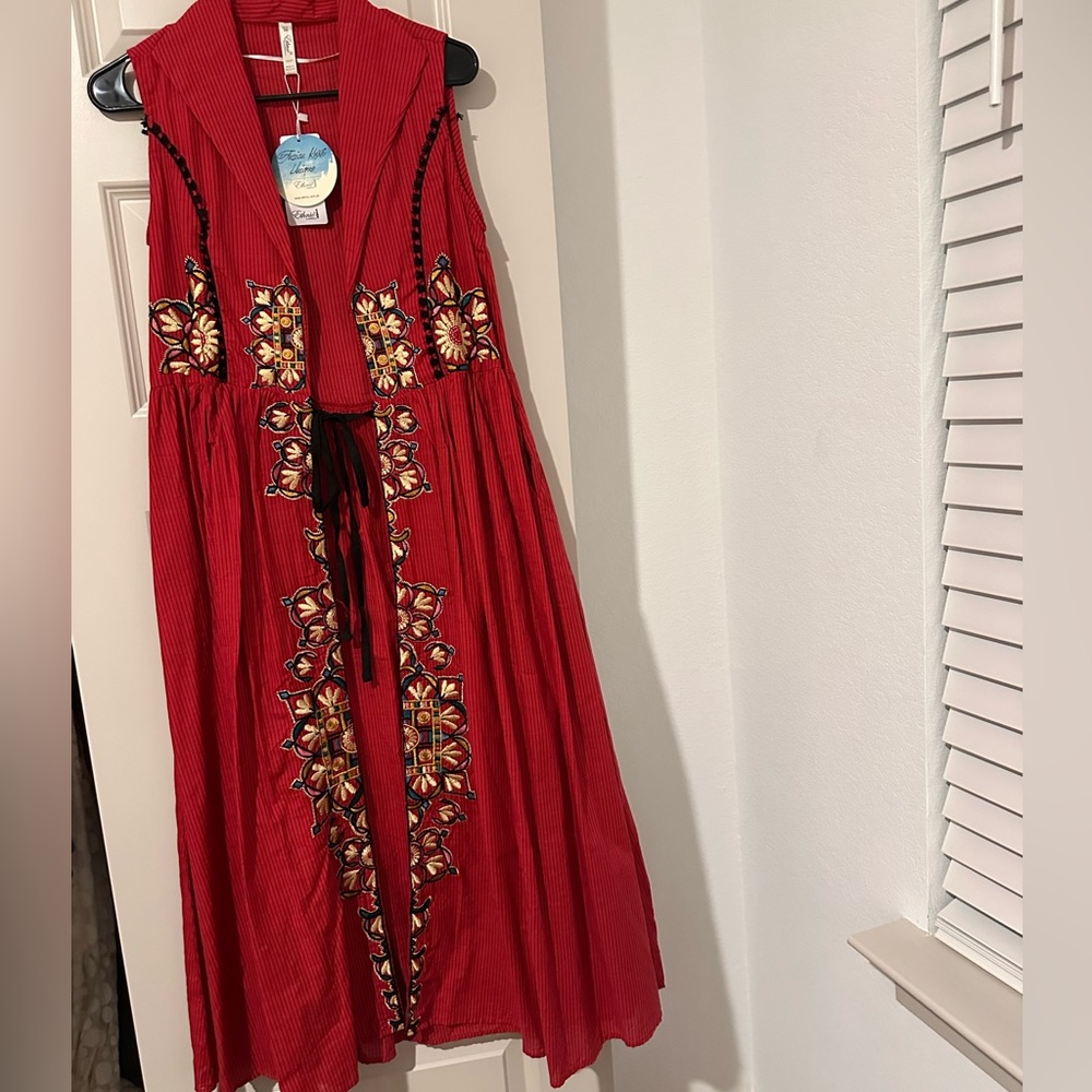 Red Embroidered Sleeveless Dress